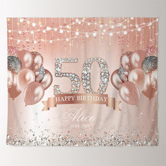 Lofaris Personalized Rose Gold Glitter 50th Birthday Backdrop