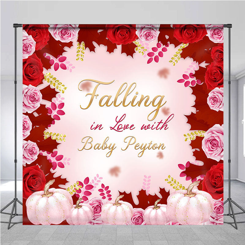 Lofaris Personalized Rose Pumpkin Fall Baby Shower Backdrop