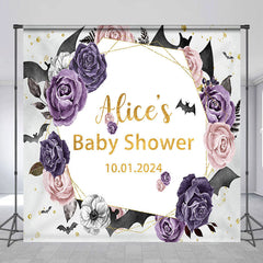 Lofaris Personalized Roses Bat Halloween Baby Shower Backdrop