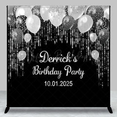 Lofaris Personalized Silver Glitter Black Birthday Backdrop