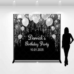 Lofaris Personalized Silver Glitter Black Birthday Backdrop