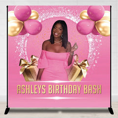 Lofaris Personalized Silver Glitter Pink Photo Birthday Backdrop