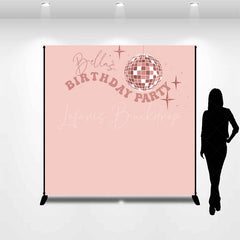 Lofaris Personalized Simple Pink Disco Ball Birthday Backdrop