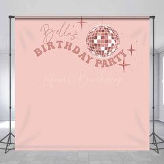 Lofaris Personalized Simple Pink Disco Ball Birthday Backdrop