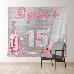 Lofaris Personalized Sliver Pink Sweet 16 Birthday backdrop