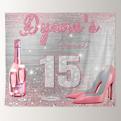 Lofaris Personalized Sliver Pink Sweet 16 Birthday backdrop