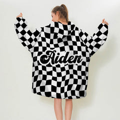 Lofaris Personalized Solid Plaid Checkered Cozy Blanket Hoodie