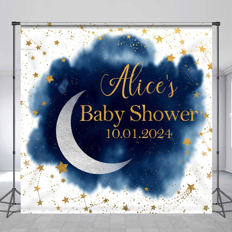 Lofaris Personalized Stars Blue Spot Baby Shower Backdrop