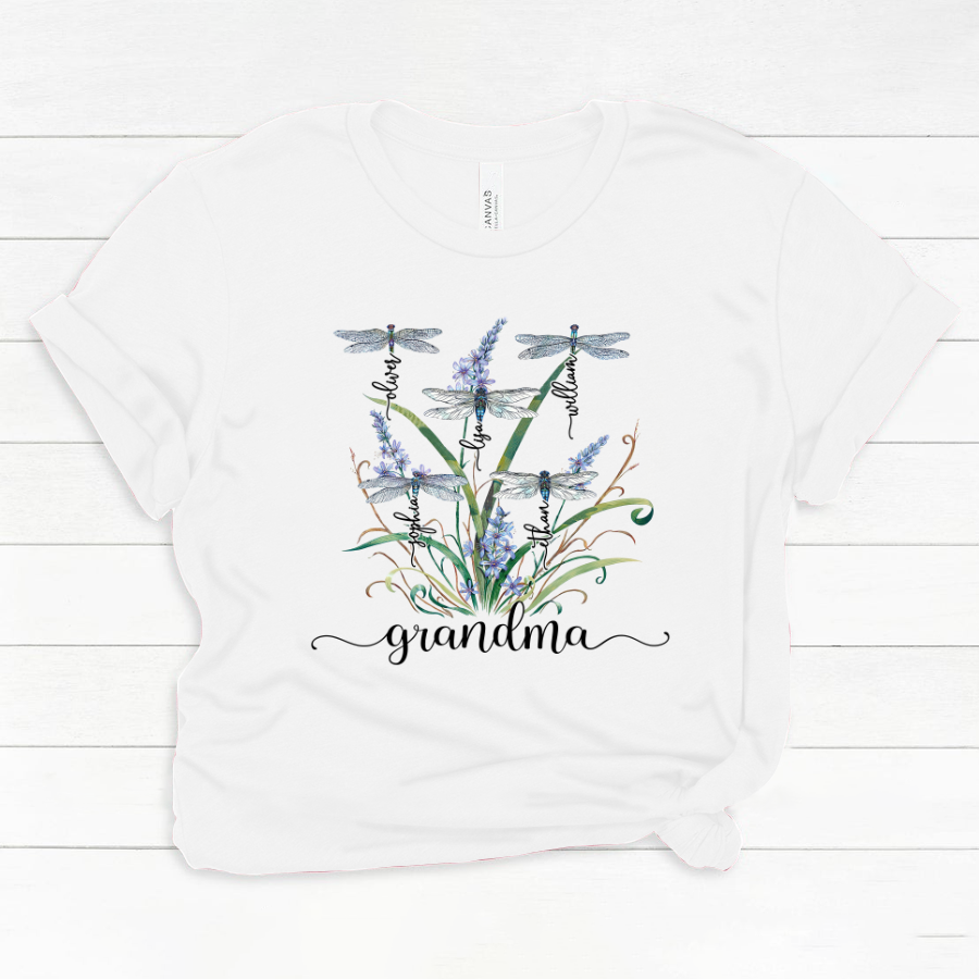 Lofaris Personalized Summer Dragonfly Family Flower T-Shirt