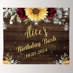 Lofaris Personalized Sunflower Brown Wood Birthday Backdrop