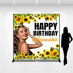 Lofaris Personalized Sunflower Butterfly White Birthday Backdrop