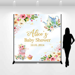 Lofaris Personalized Teapot Floral Baby Shower Backdrop