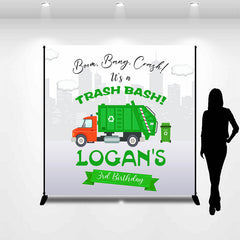 Lofaris Personalized Trash Bash Green Cart 3rd Birthday Backdrop