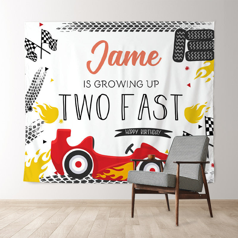 Lofaris Personalized Two Fast Racing Car 2rd Birthday Backdrop