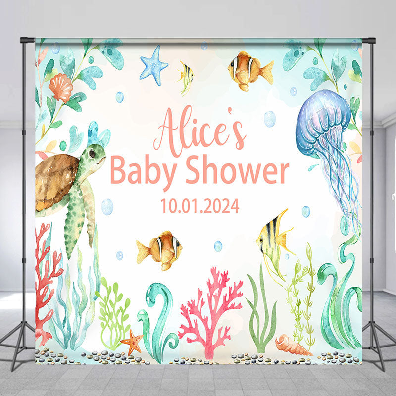 Lofaris Personalized Undersea Creatures Baby Shower Backdrop