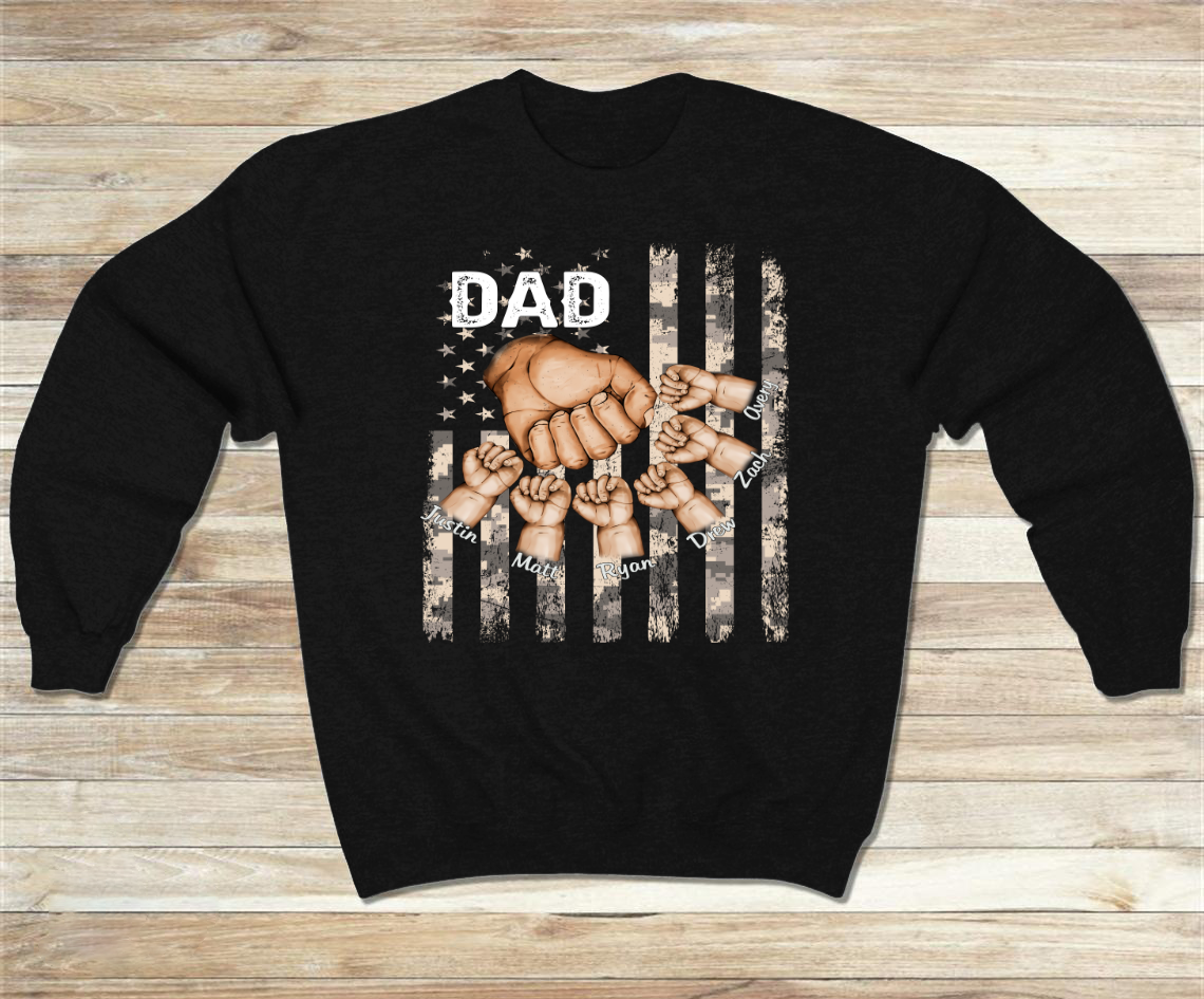 Lofaris Personalized USA Dad Grandkids Hands Flag Sweatshirt