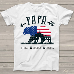 Lofaris Personalized USA Flag Papa Bear Fathers Day T - Shirt