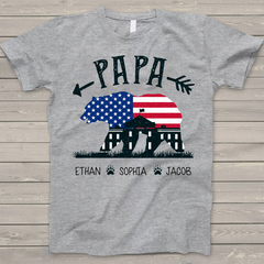 Lofaris Personalized USA Flag Papa Bear Fathers Day T - Shirt