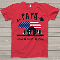 Lofaris Personalized USA Flag Papa Bear Fathers Day T - Shirt