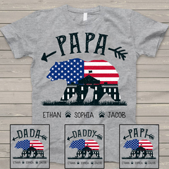 Lofaris Personalized USA Flag Papa Bear Fathers Day T - Shirt