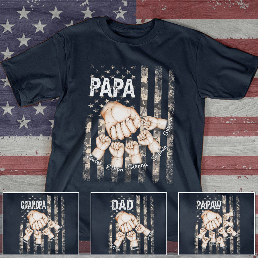 Lofaris Personalized USA Flag Papa Kids Father’s Day T-Shirt