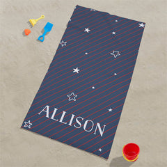 Lofaris Personalized Vibrant Stripes Stars Beach Towel With Name