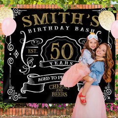 Lofaris Personalized Vintage Man Black 50th Birthday Backdrop