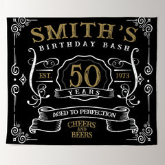 Lofaris Personalized Vintage Man Black 50th Birthday Backdrop