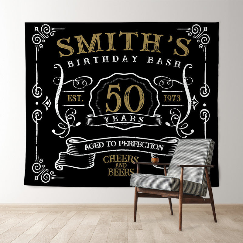 Lofaris Personalized Vintage Man Black 50th Birthday Backdrop