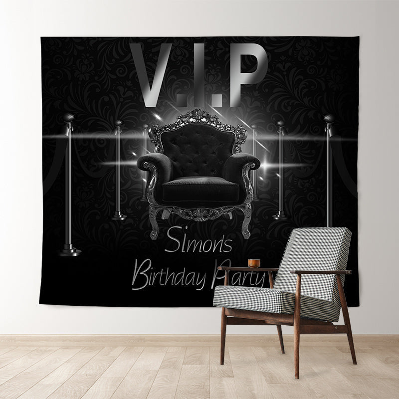 Lofaris Personalized Vip Royal Sofa Black Birthday Backdrop