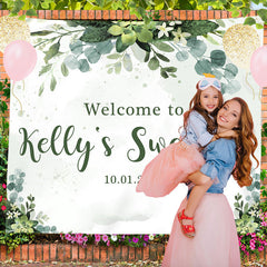 Lofaris Personalized Watercolor Green Leaves Birthday Backdrop