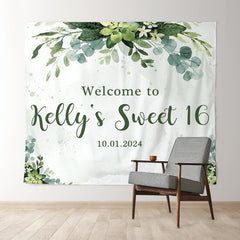 Lofaris Personalized Watercolor Green Leaves Birthday Backdrop