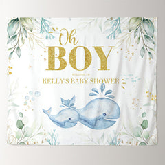 Lofaris Personalized Whale Leaves Boy Baby Shower Backdrop