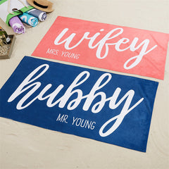 Lofaris Personalized Wifey Hubby Solid Summer Beach Towel