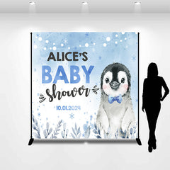 Lofaris Personalized Winter Penguin Baby Shower Backdrop