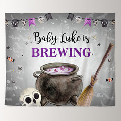 Lofaris Personalized Witch Theme Grey Baby Shower Backdrop