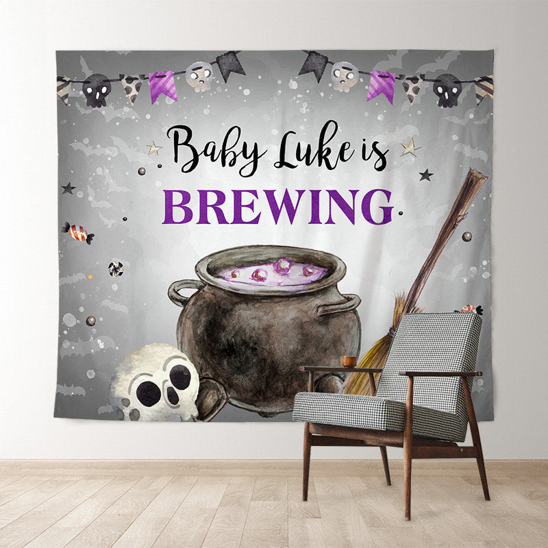 Lofaris Personalized Witch Theme Grey Baby Shower Backdrop