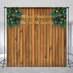 Lofaris Personalized Wood Plank Pine Trees Christmas Backdrop