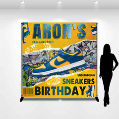 Lofaris Personalized Yellow Black Sneakers Birthday Backdrop