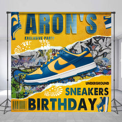 Lofaris Personalized Yellow Black Sneakers Birthday Backdrop