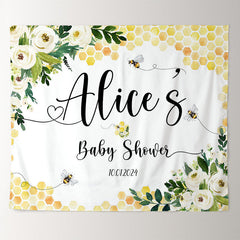 Lofaris Personalized Yellow Floral Bee Baby Shower Backdrop