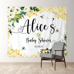 Lofaris Personalized Yellow Floral Bee Baby Shower Backdrop