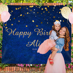 Lofaris Personalized Yellow Hearts Dark Blue Birthday Backdrop