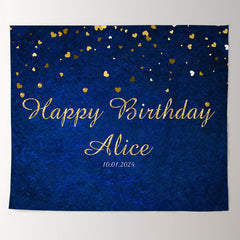 Lofaris Personalized Yellow Hearts Dark Blue Birthday Backdrop