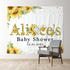 Lofaris Personalized Yellow Sunflower Baby Shower Backdrop