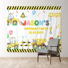 Lofaris Personalized Yellow Toy Truck Boy Birthday Backdrop