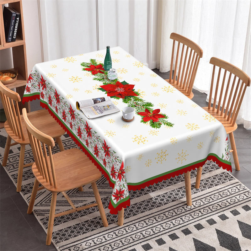 Lofaris Pine Branches Red Poinsettia Christmas Tablecloth