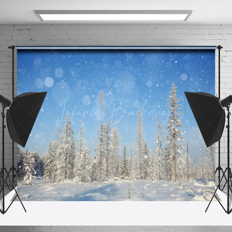 Lofaris Pine Forest In Snow And Blue Sky Photography Backdrop