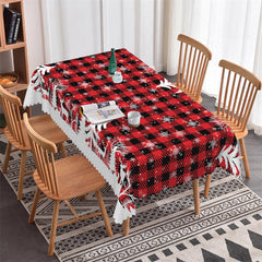 Lofaris Pine Tree Reindeer Red Plaid Christmas Tablecloth