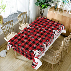 Lofaris Pine Tree Reindeer Red Plaid Christmas Tablecloth